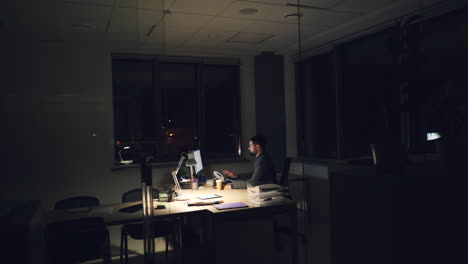 employee working late at night in office