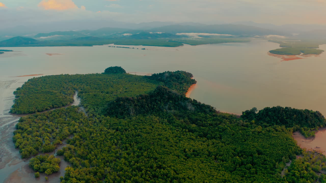 Aerial View of a Mangrove Island at Sunrise/Sunset