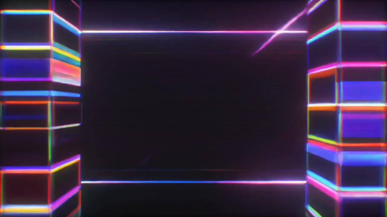 Abstract Neon Light Pillars with Glitch Effect Background