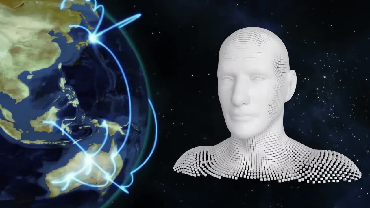 Moving human bust with data processing