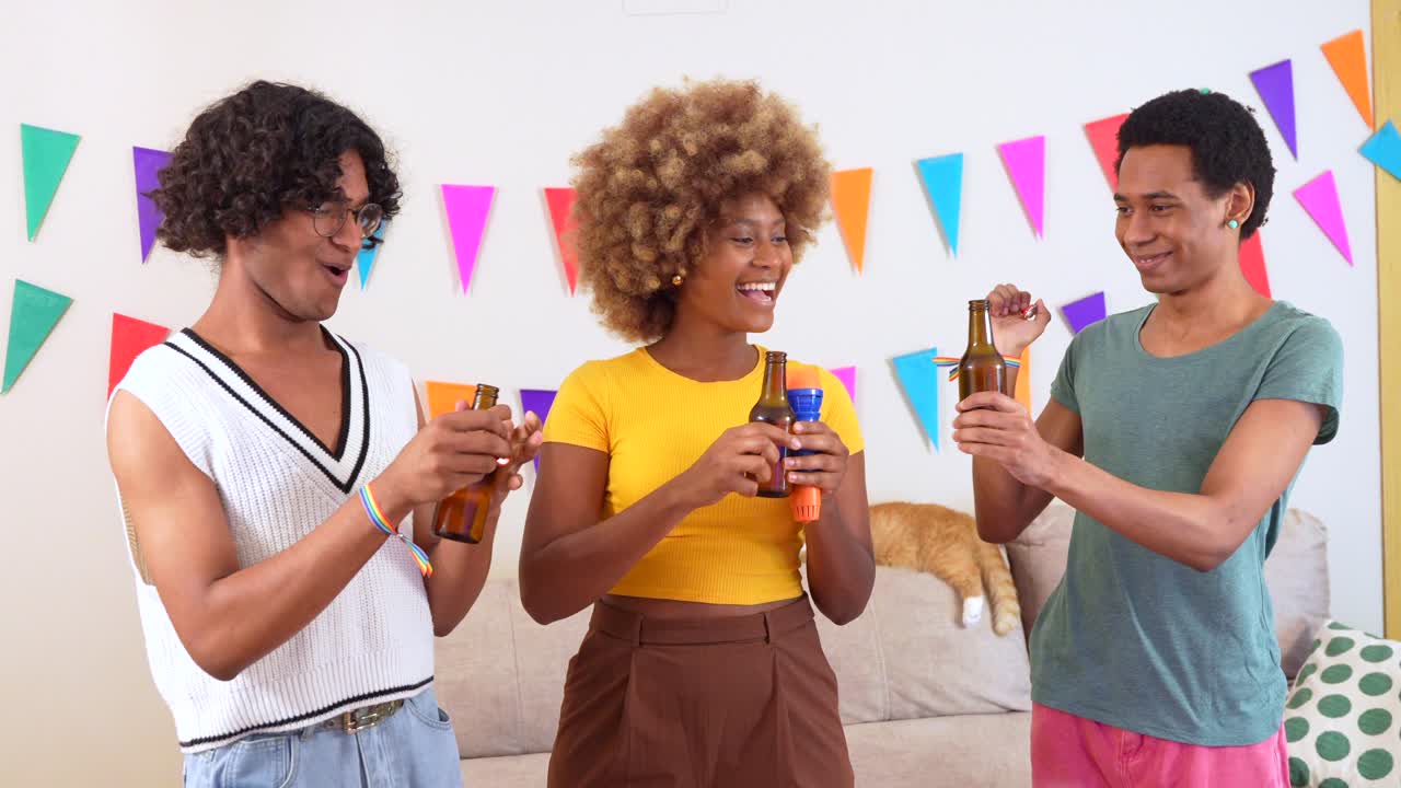 People drinking beer and celebrating at a party