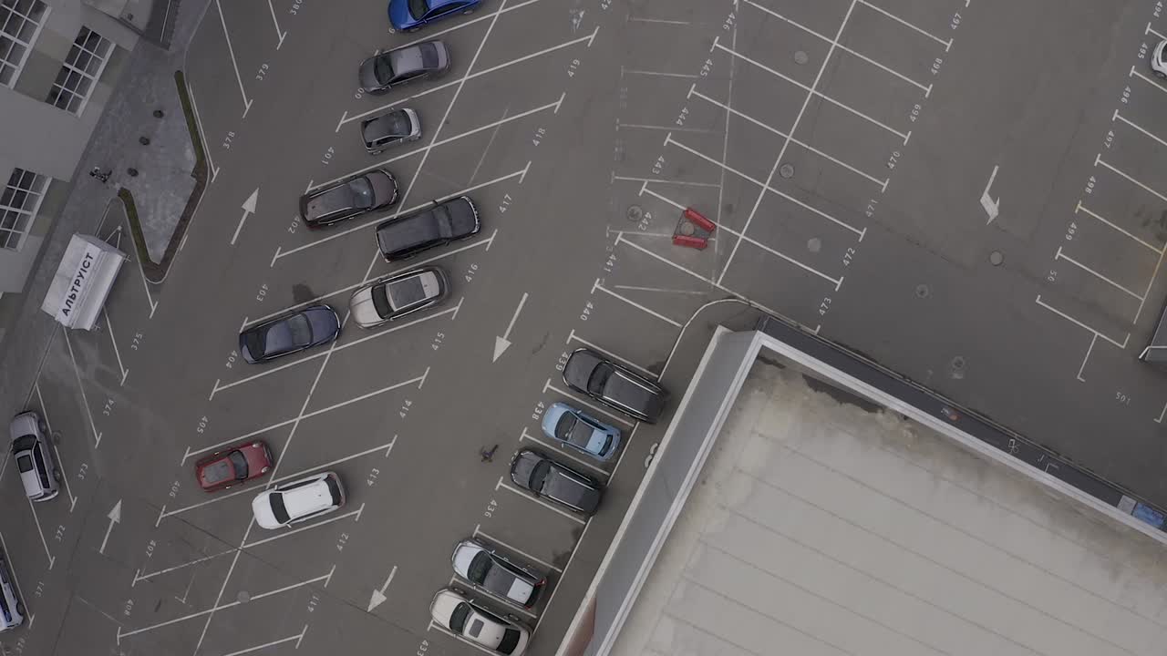 Parking Lot Aerial View with Cars