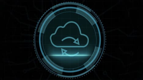 Animation-of-digital-cloud-in-circle-and-cyber-security-on-black-background