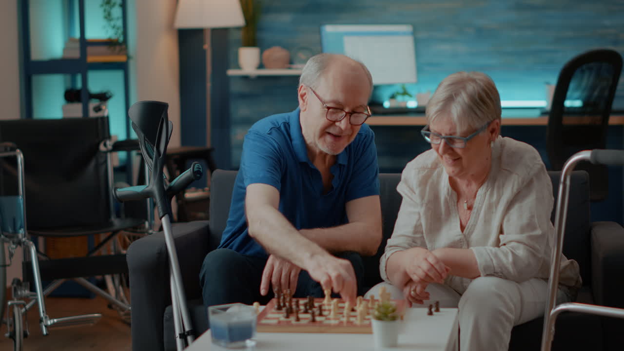 Elderly Couple Playing Chess at Home