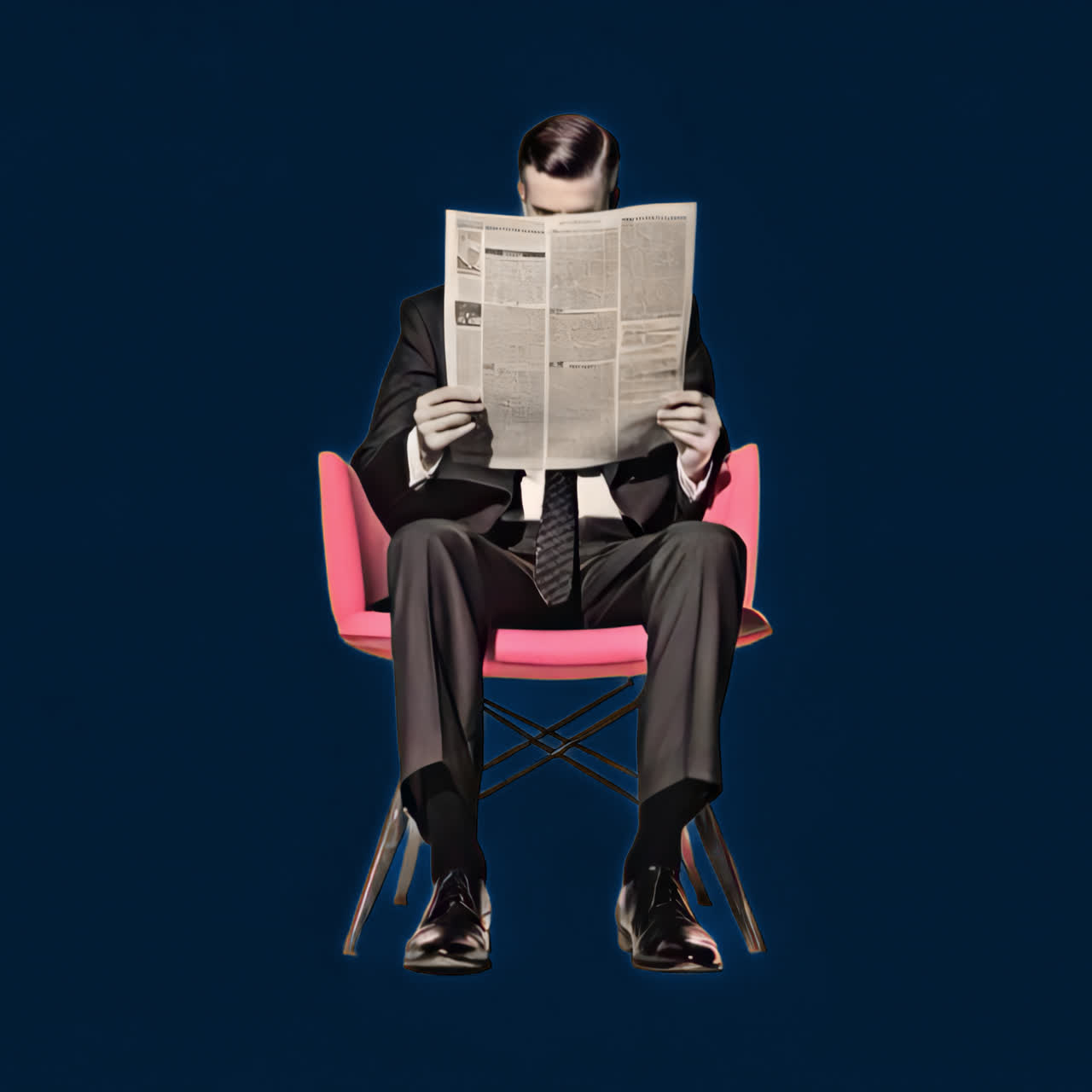 Man reading newspaper in chair animation isolated asset, transparent 4K video, alpha channel, ProRes