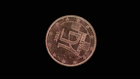 croatia 2023 5 euro cent coin obverse with hr monogram and chessboard design rotating on black background