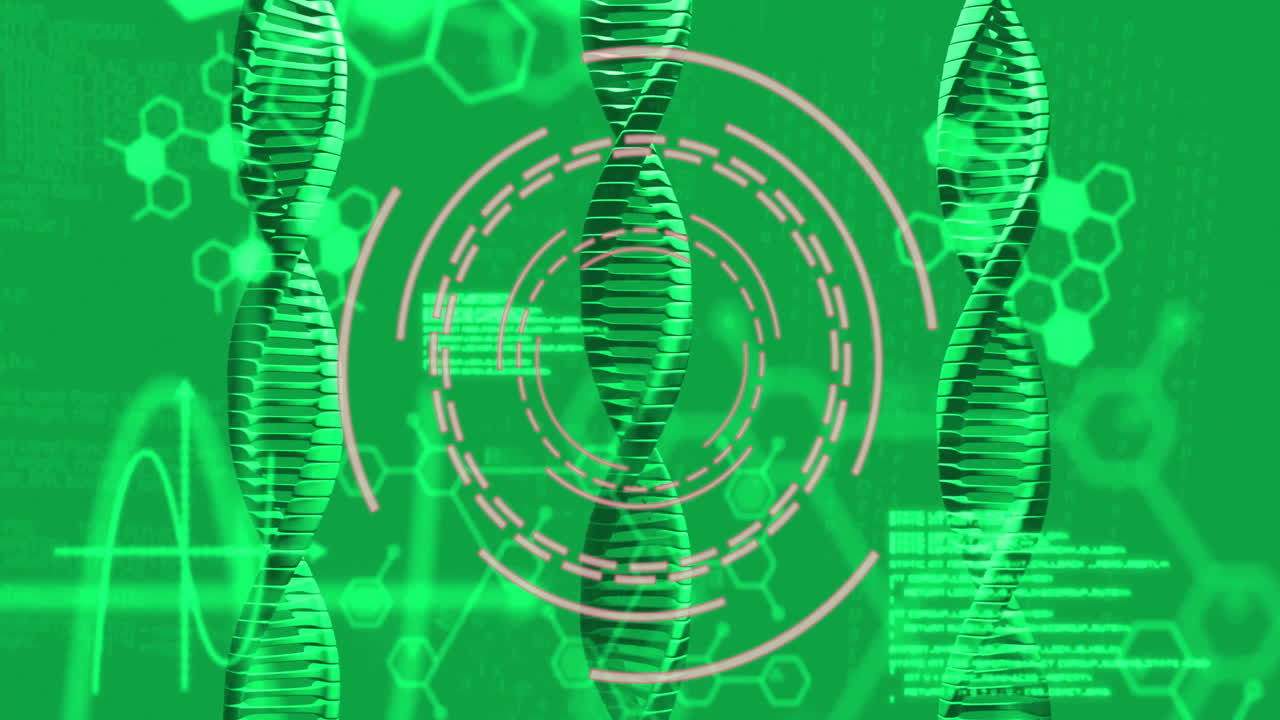 animación del procesamiento de datos sobre cadenas de adn y escaneo de alcance