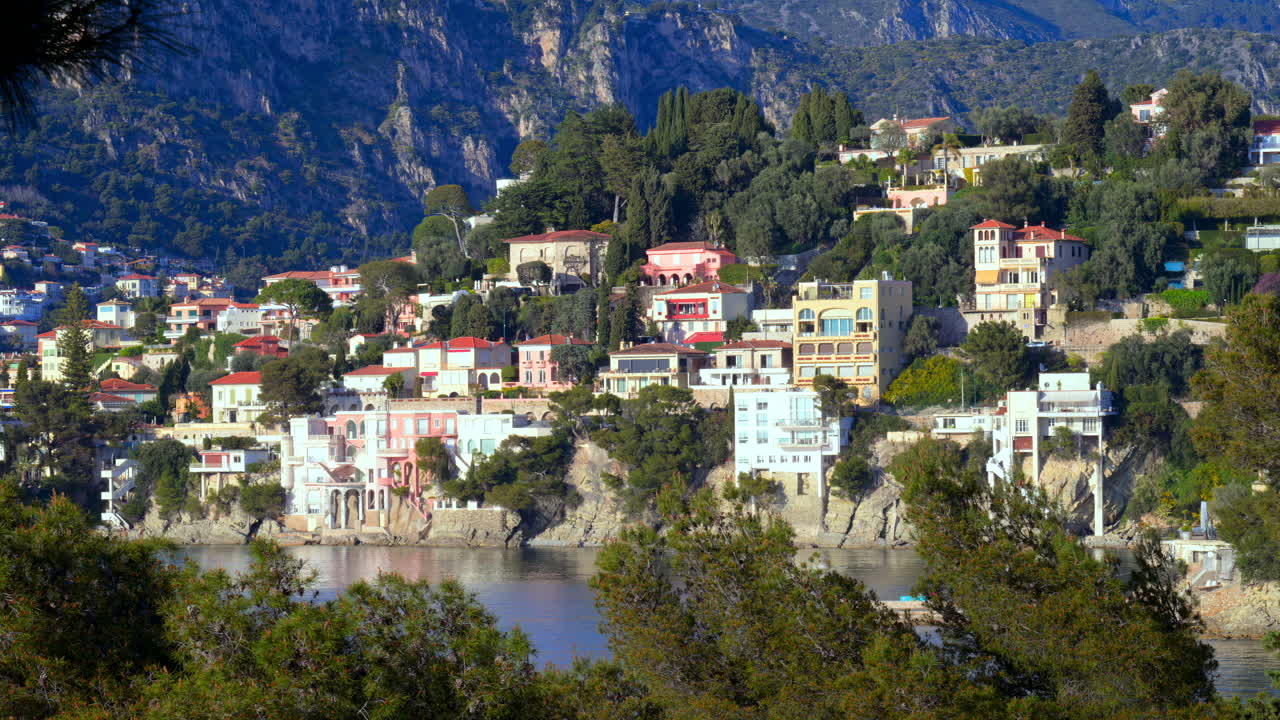 View of the commune of Saint-Jean-Cap-Ferrat, France on the coast of the sea