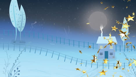 animation of stars falling over christmas scenery