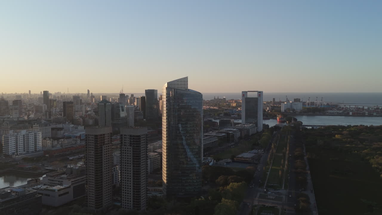 Aerial view of skyscrapers and Buenos Aires Puerto Madero, Argentina