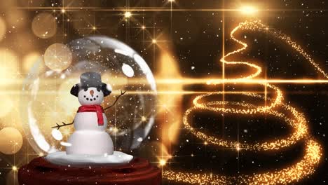 Cute-Christmas-animation-of-snowman-in-snow-globe-and-spiral-light-trail-4k