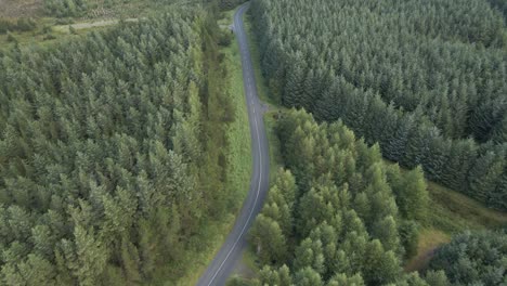 Lonely-highway-to-Wicklow-mountain-woods-Ireland-aerial