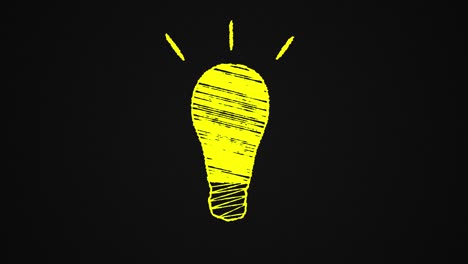 bombilla brillante dibujada en una pizarra, idea, animación dibujada a mano 4k