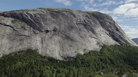 close up of haegefjell historic mountain range cliff surrounded by lush forest