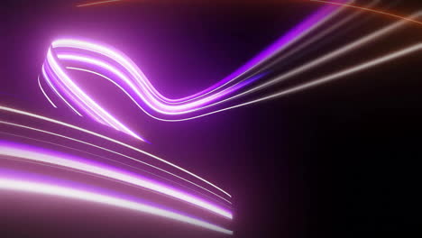 flowing purple and white light trails, abstract animation over dark background