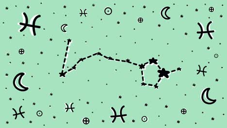 stop motion hand drawn animation of pisces zodiac sign symbol and constellation