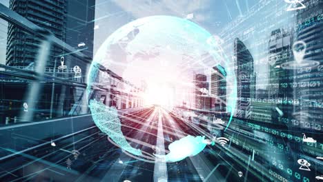 transporte inteligente en la ciudad futurista tácita con sistema de control de tráfico en línea