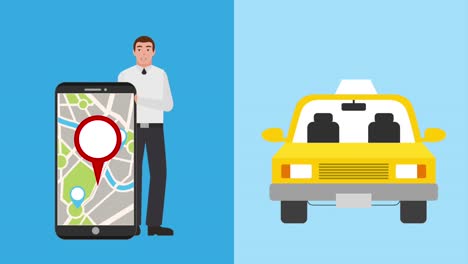 hombre con aplicación de taxi de mapa de navegación móvil