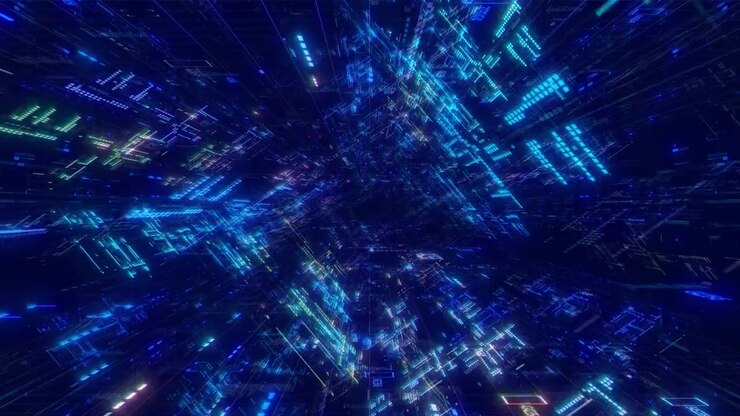 Animazione di tunnel del cyberspazio con tecnologia digitale