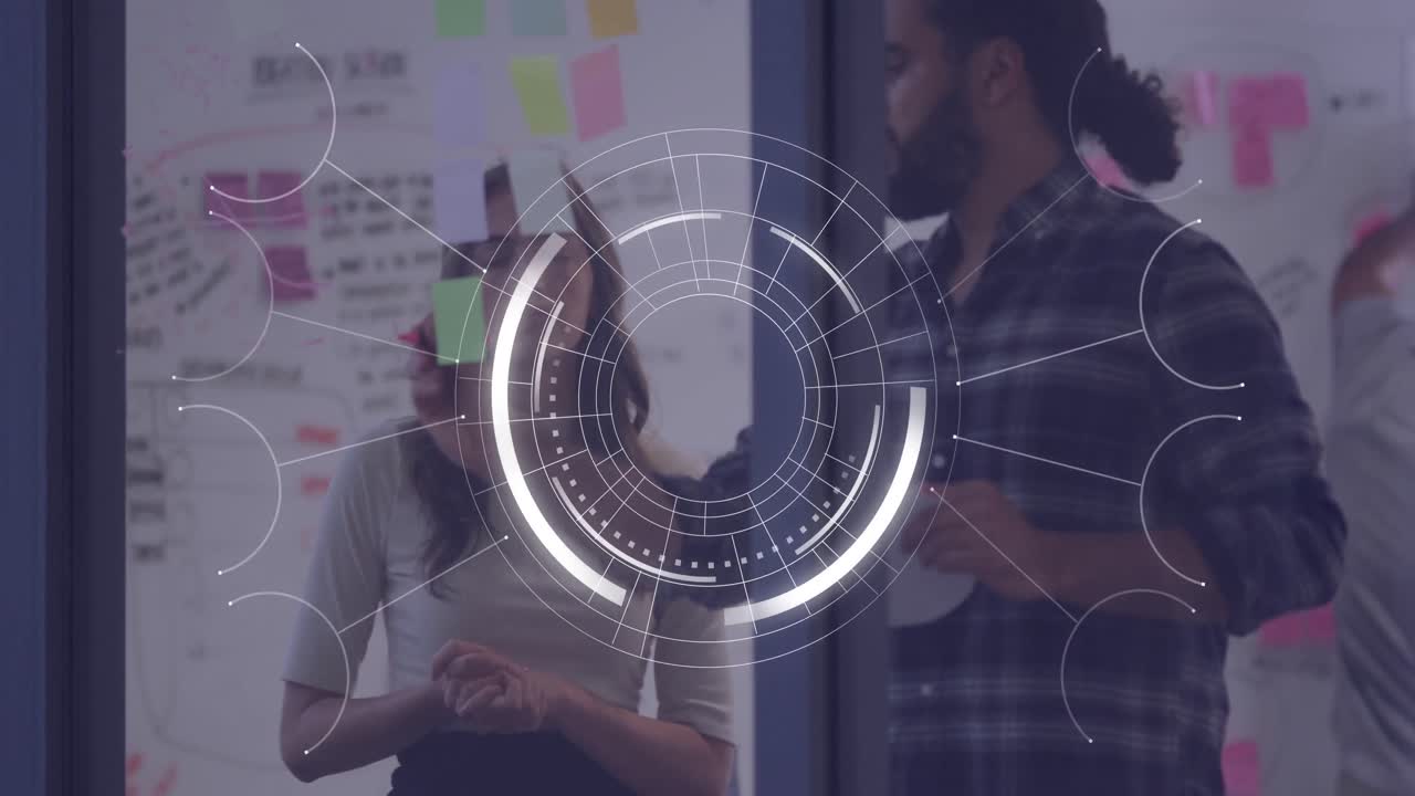 animación de la red de conexiones con iconos sobre diversas personas de negocios en la oficina