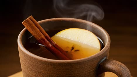 hot drink with apple and cinnamon in a rustic mug