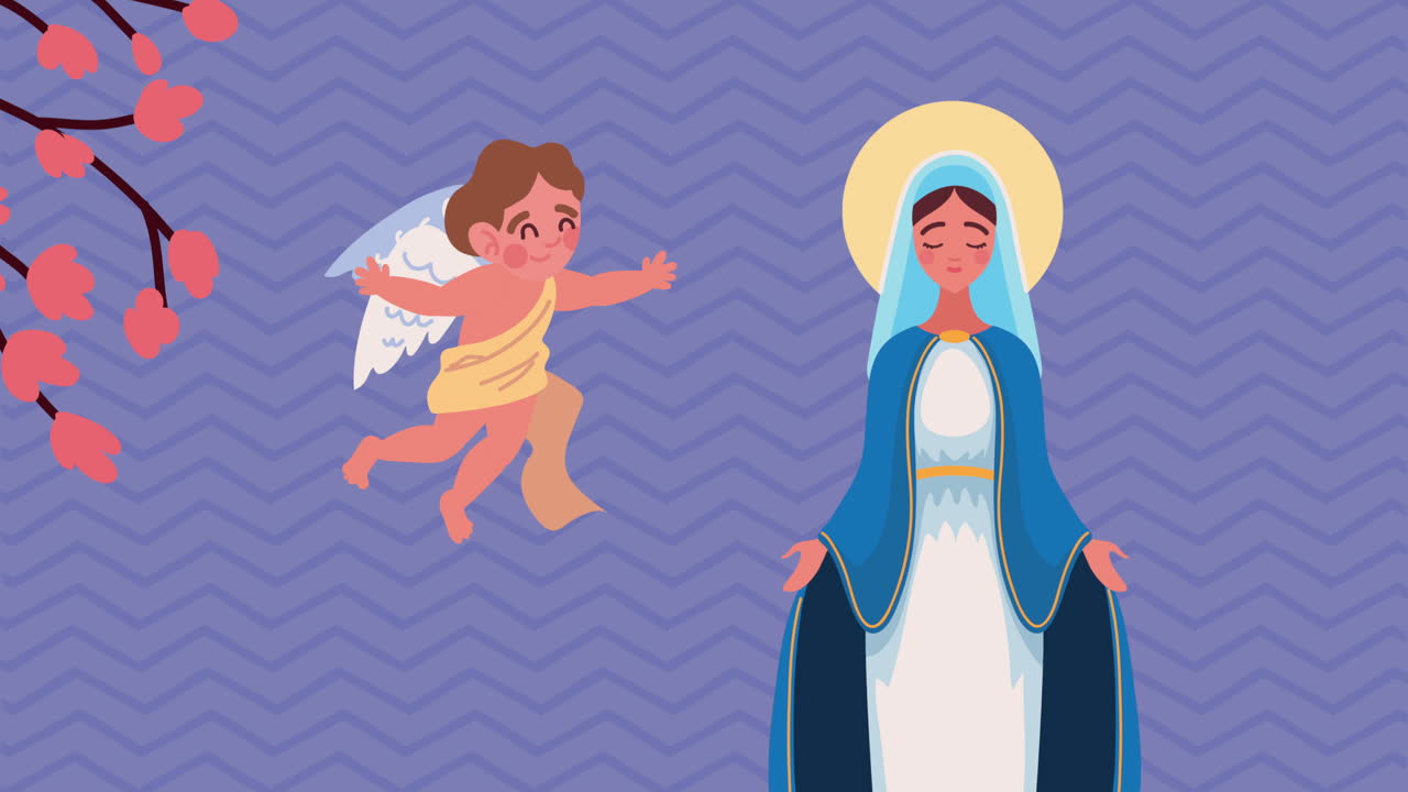 maría virgen con el traje azul animación