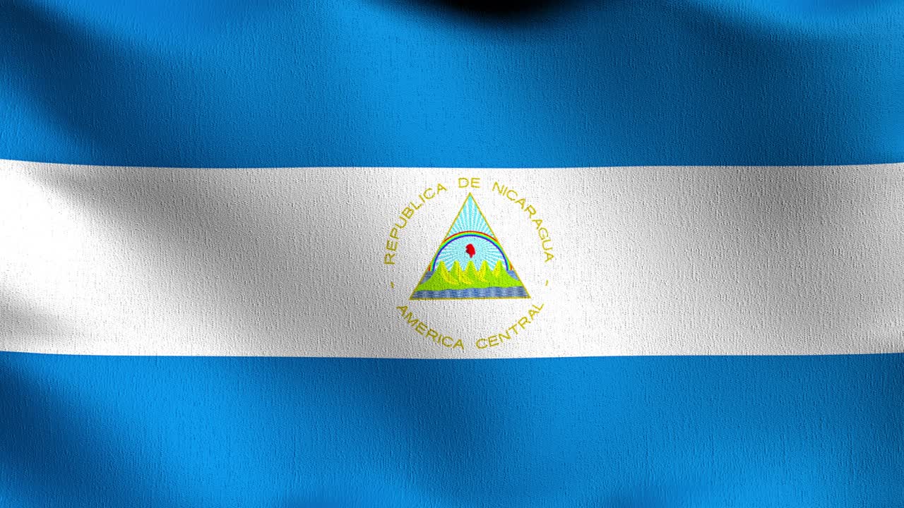 bucle sin costura 4k vdo. bandera nacional de nicaragua soplando en el viento aislado. diseño abstracto patriótico oficial. ilustración de renderización 3d del símbolo del signo ondulante.