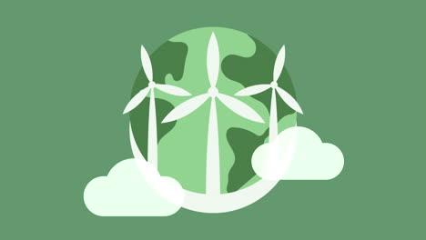 ecology animation with earth planet and turbines