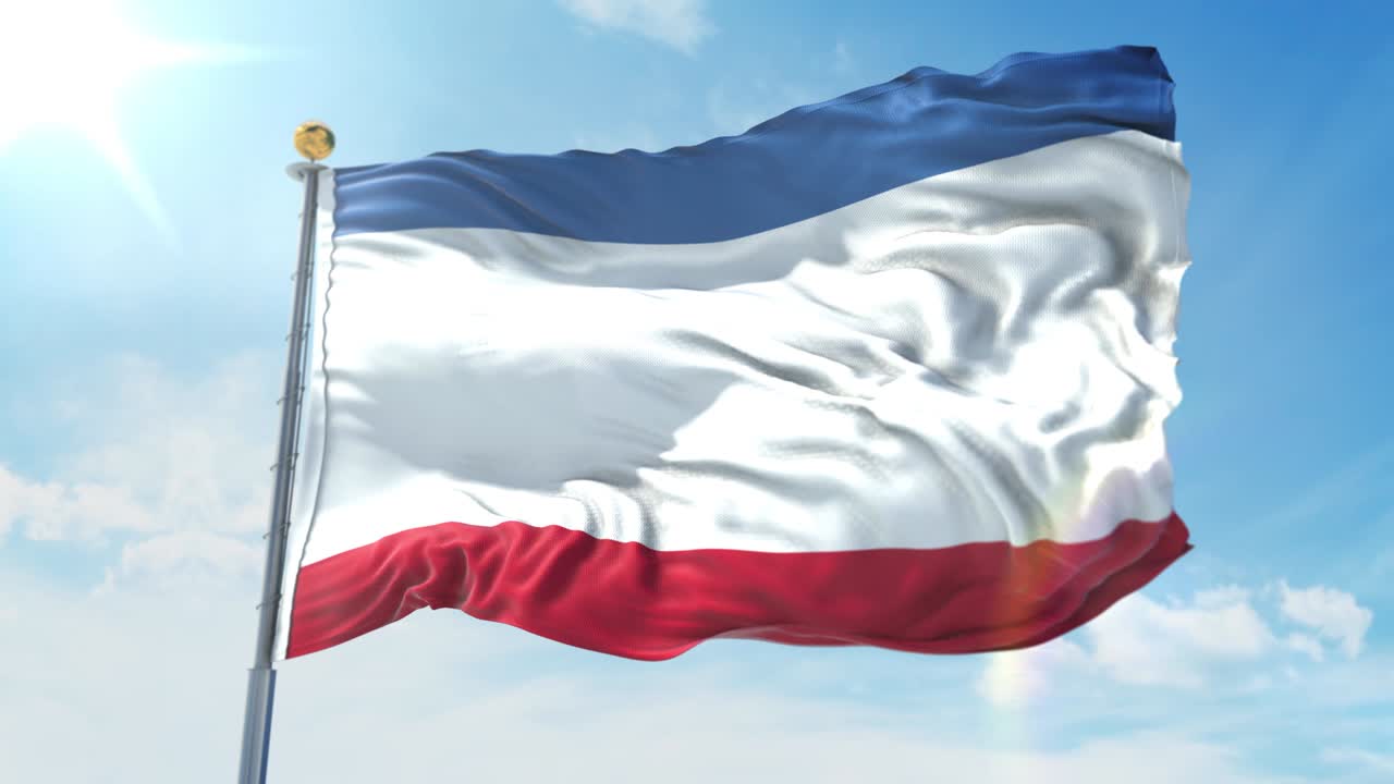 깊은 파란 하늘을 배경으로 바람에 흔들리는 크리미아 발, 국가 테마, 국제 개념, 3d 렌더리 원활한 루프 4k