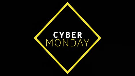texto blanco y amarillo de cyber monday que aparece contra una pantalla negra