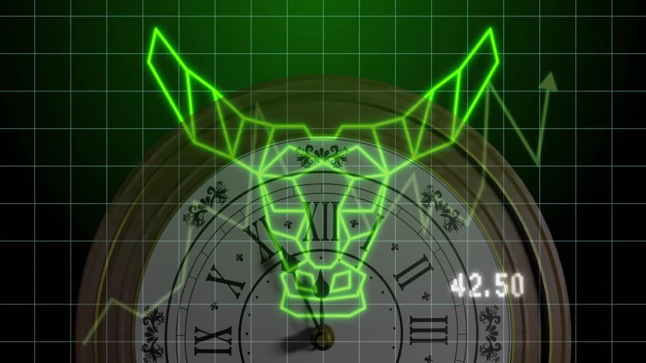 Animation af finansiel databehandling over ur og tyr