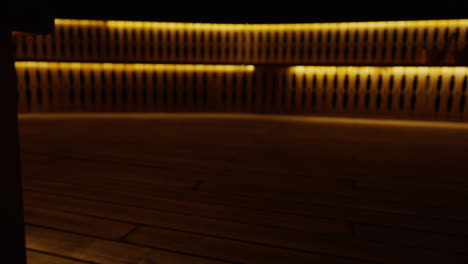 wooden sauna interior at night