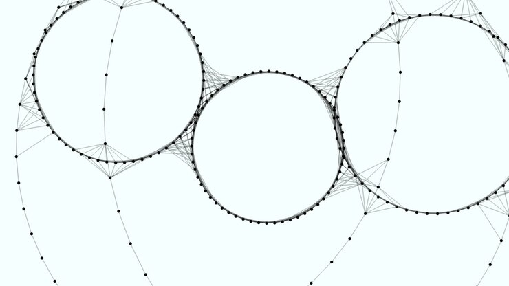 Punti e linee connessi in forme astratte geometriche su gradiente bianco
