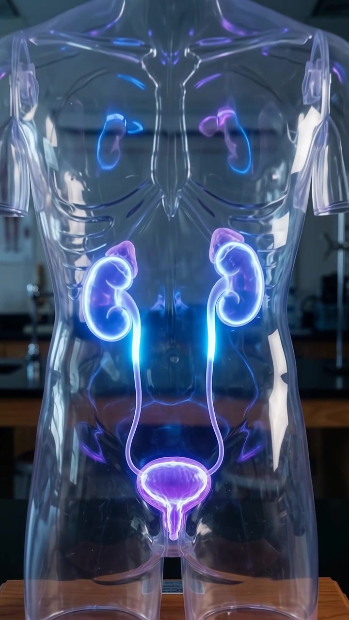 Anatomical Model of Human Urinary System with Glowing Organs