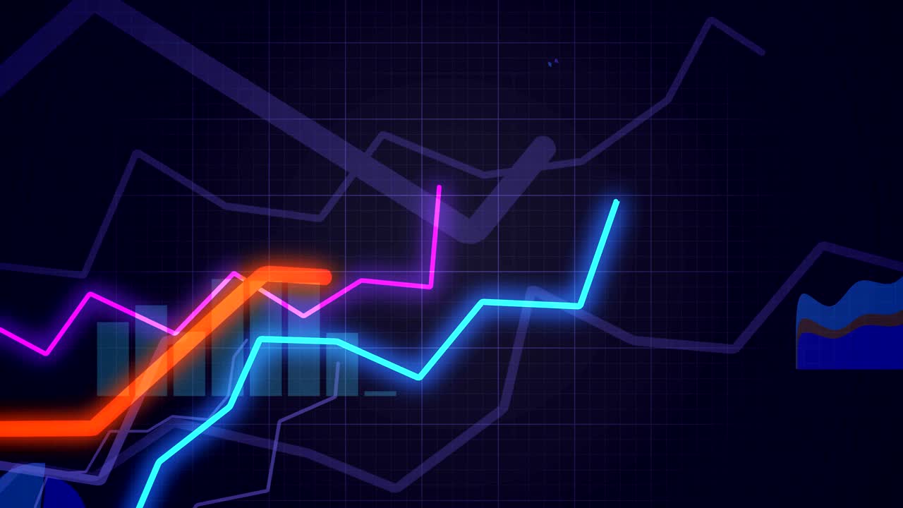 concepto de estadística. la cámara se mueve por encima de los gráficos y diagramas financieros en crecimiento. animación en bucle.