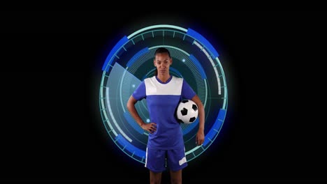 Animation-of-biracial-female-football-player-and-data-processing