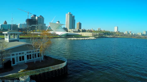 A-good-aerial-shot-over-the-Milwaukee-Wisconsin-waterfront-reveals-the-art-museum