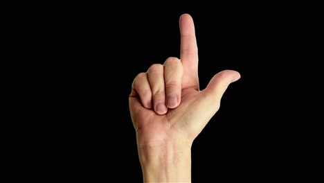 close up shot of a male hand pointing upwards, against a plain black background