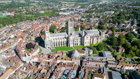 amazing panoramic aerial movement around the medieval canterbury cathedral, kent, england