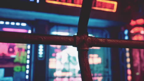 a close-up of a metal pipe in front of a futuristic cityscape