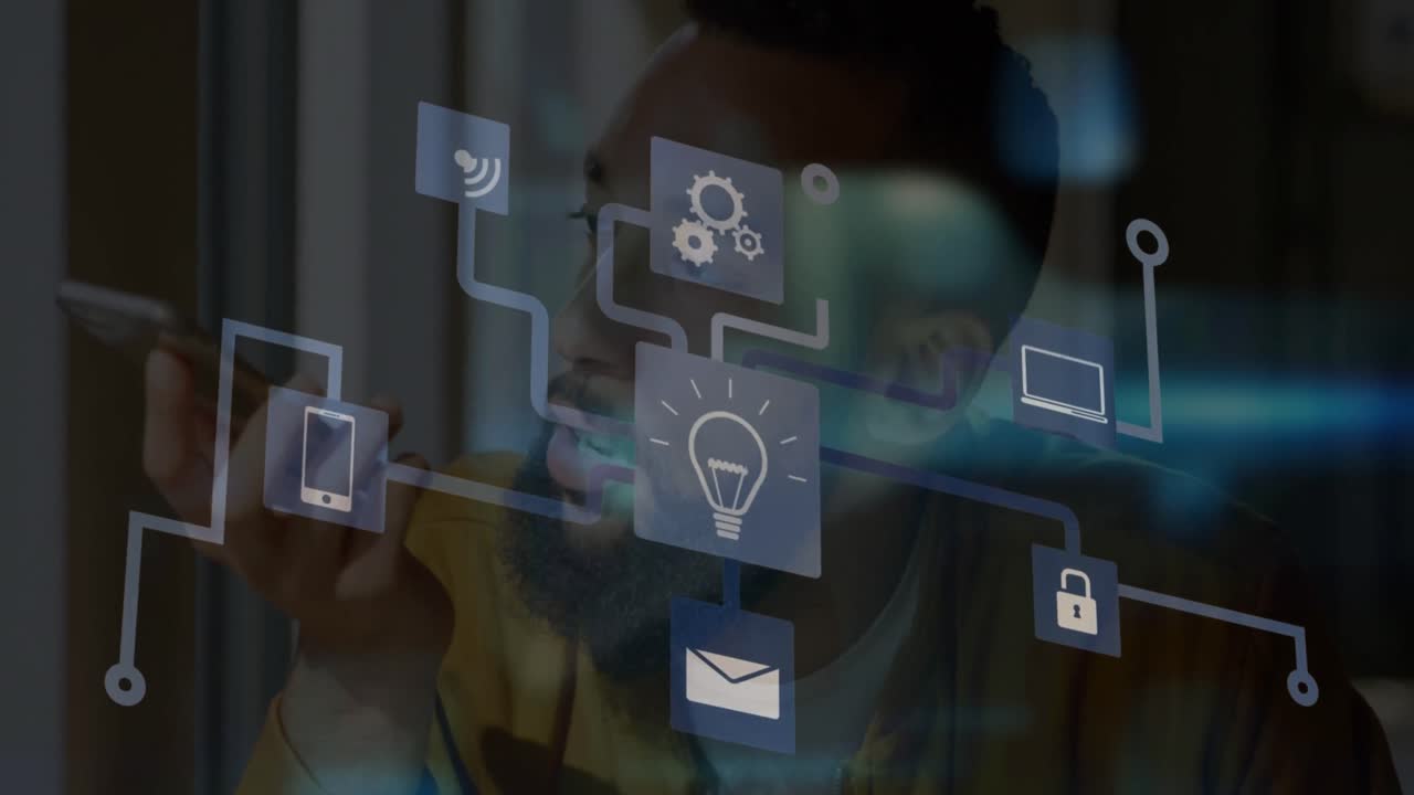 데이터 처리 및 화학 공식의 애니메이션이 두 인종 여성 과학자