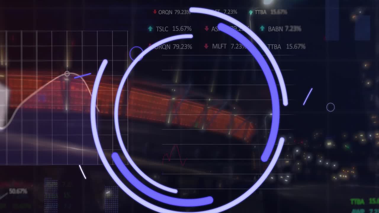 데이터 처리 및 도시 풍경에 대한 모양의 애니메이션