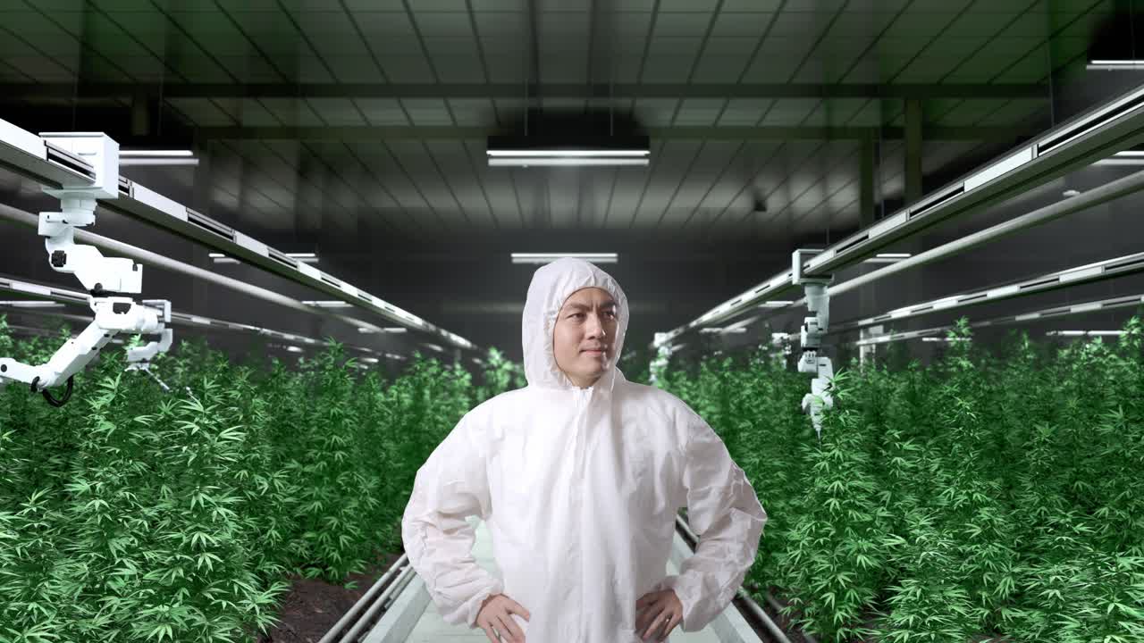 operación de cultivo de cannabis con automatización robótica