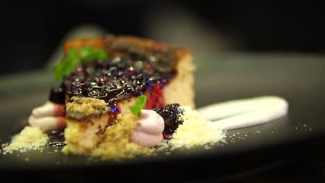 close up view of raspberry cake slice