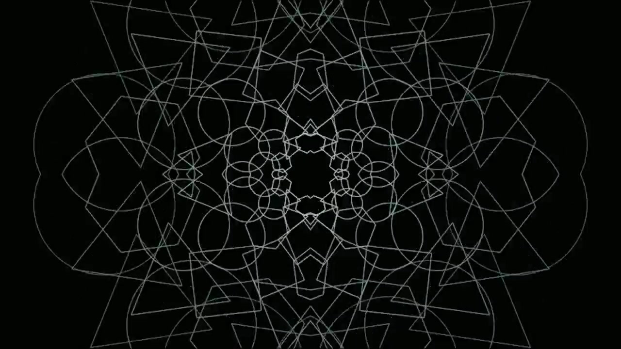 Animazione di mandala geometrico astratto con linee bianche rotanti.