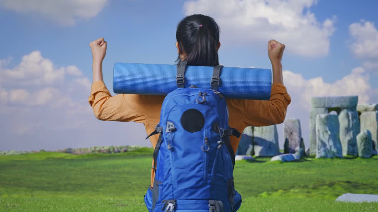 Excited Traveler at Stonehenge