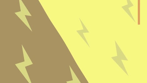 Animation-of-beige-thunderbolt-shapes,-flicking-on-brown-and-yellow-background