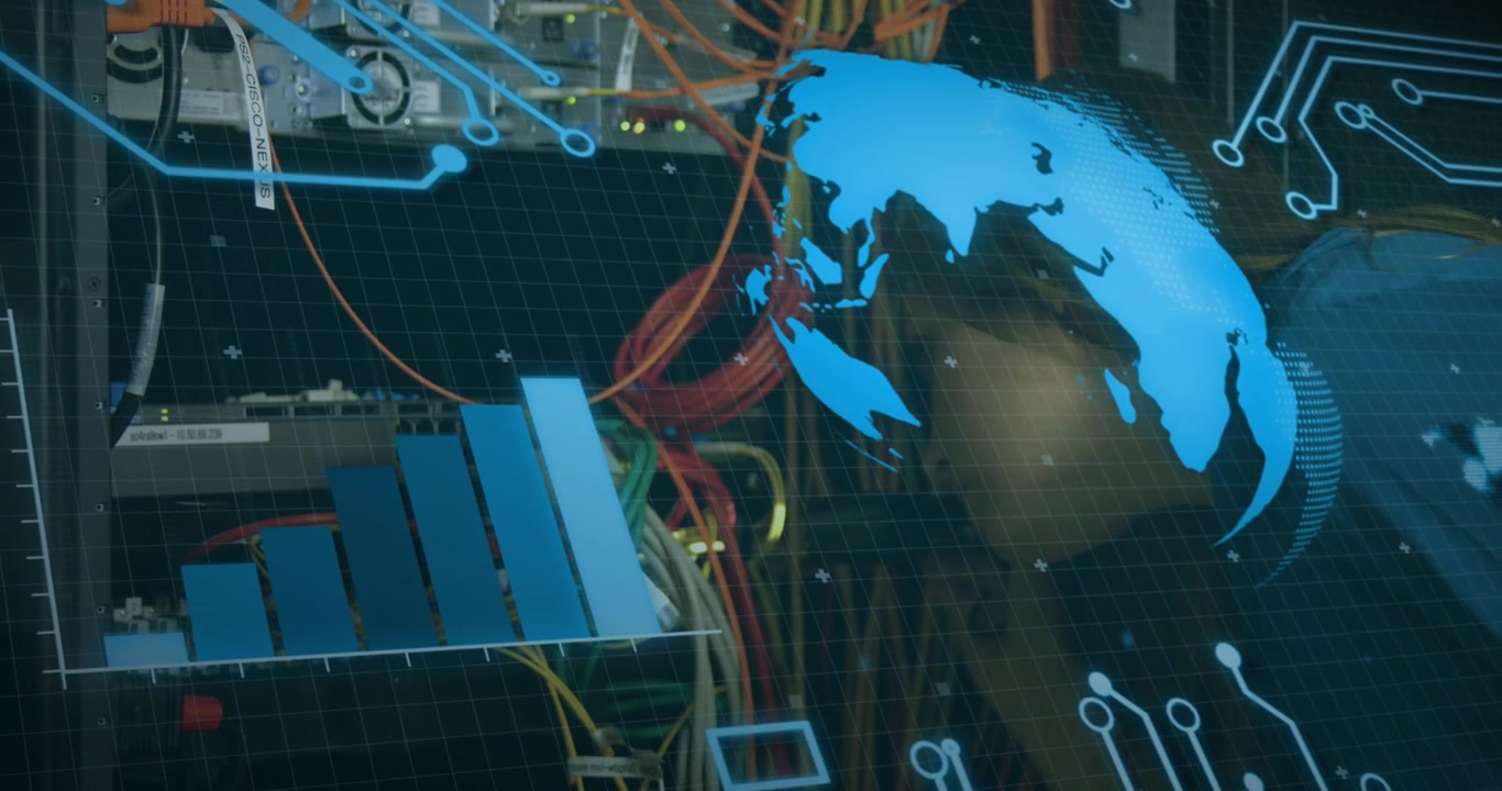Animazione di testo con globo e rete di connessioni