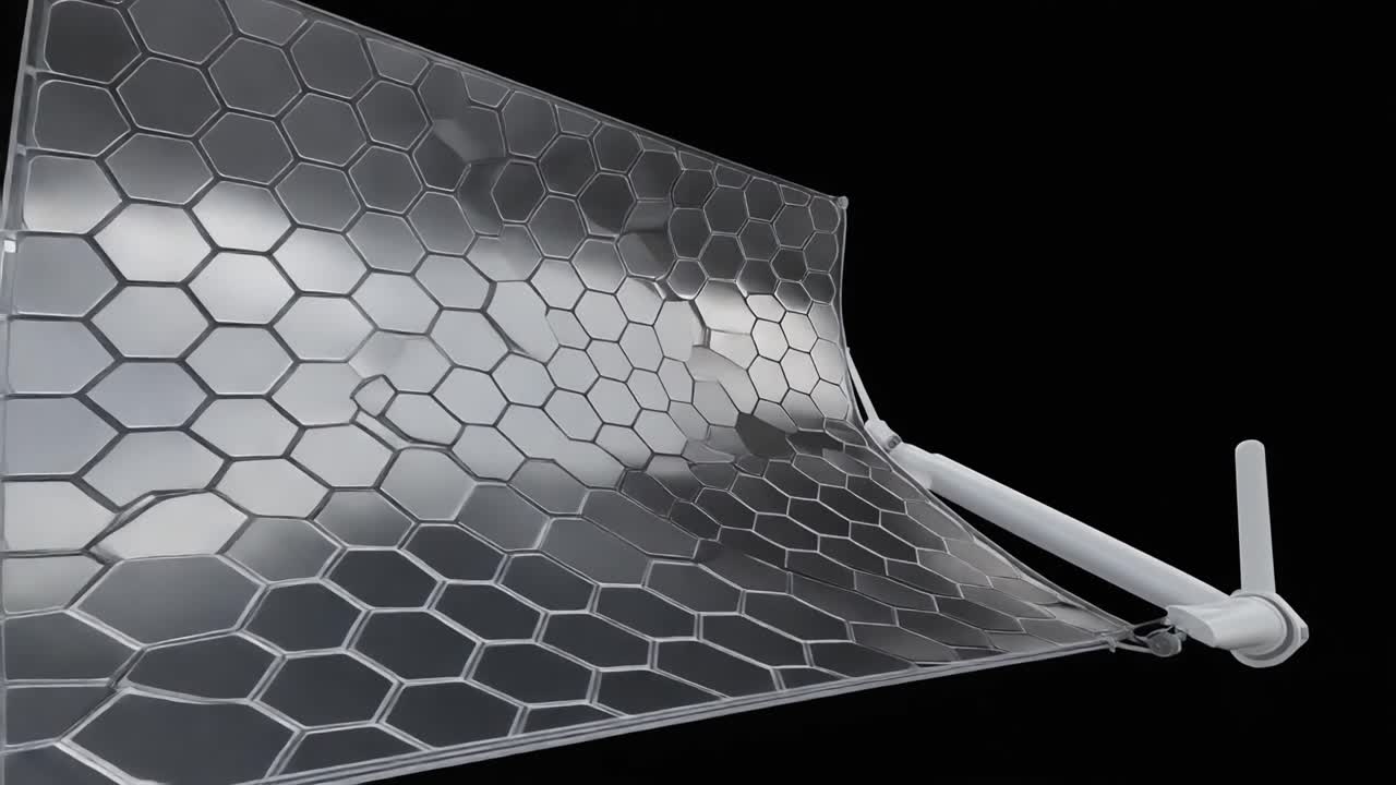 3D animace rozvinutí šestihranného solárního panelu