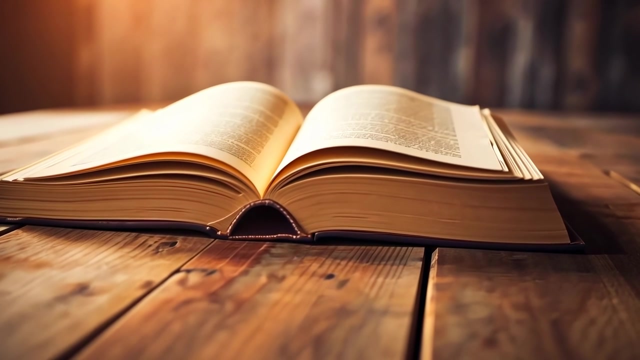 Libro aperto appoggiato su un tavolo di legno rustico